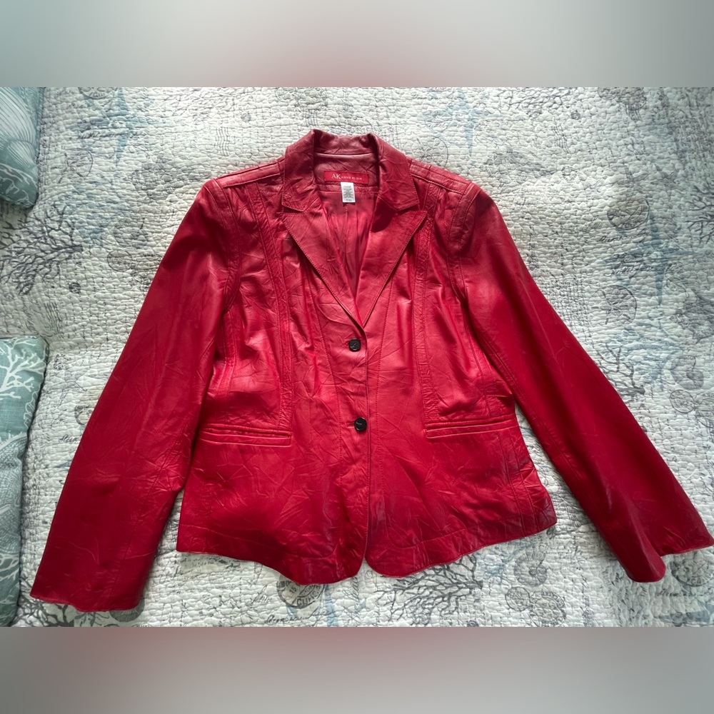 Anne Klein Red Lambskin Leather Jacket